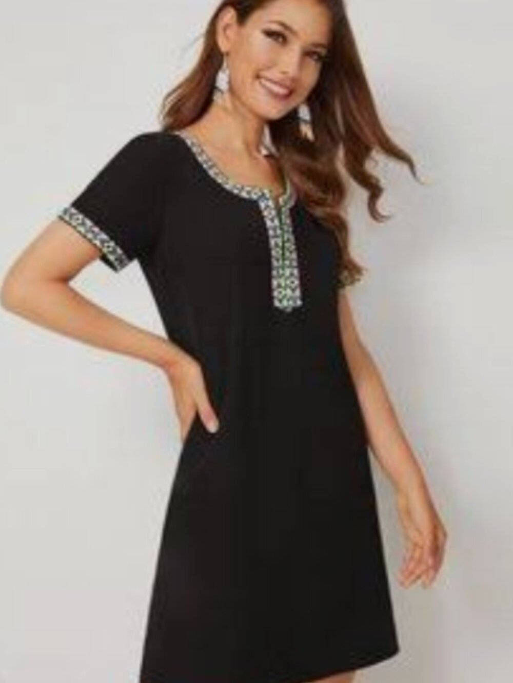 Talbots. X. Navy Dress with White Embroidered Placket